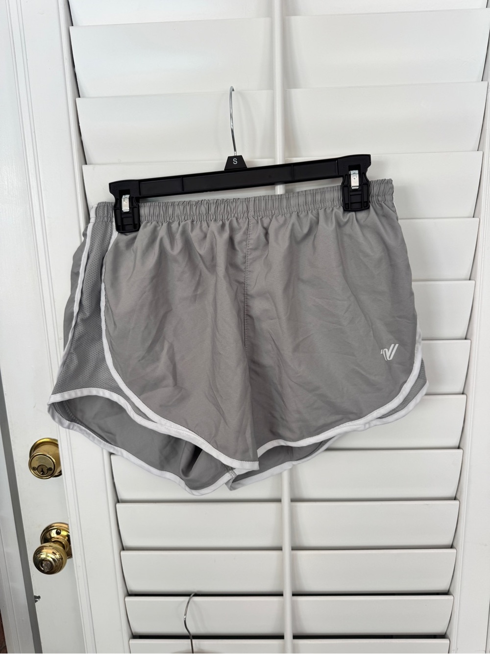 Varsity Light Gray Women's Athletic Shorts with White Trim